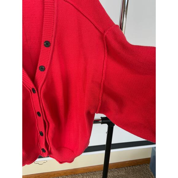 Pol Oversized Hot Pink Knit Cozy Chunky Cardigan Sweater Balloon Sleeve - Picture 3 of 9